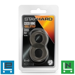 STAY HARD COCK RING AND BALL STRAP BLACK