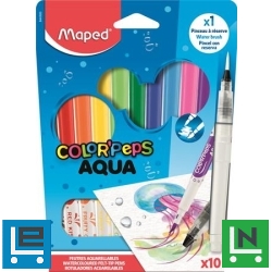 Akvarell filctoll készlet, 3,6 mm, ecsettel, MAPED "Color`Peps Aqua", 10 különböző szín
