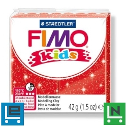 Gyurma, 42 g, égethető, FIMO "Kids", glitteres piros