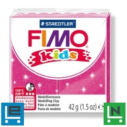 Gyurma, 42 g, égethető, FIMO "Kids", glitteres rózsaszín