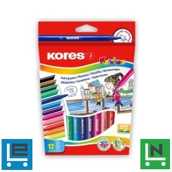 Filctoll készlet, kimosható, KORES "Korellos", 12 különböző szín